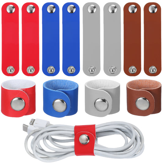 Elegaperma 8pcs Leather Cord Organizer, Leather Phone Cable Tidy, Reusable Cable Straps, Snap Wire Organizer USB Charger Cords Headphone Organizer for Charging Cords