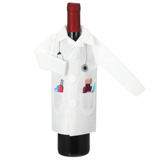 Elegaperma 22.9 x 4.1 cm White Felt Wine Bottle Cover, Wine Packaging Cover, Doctor Gift with 5 Decorations for Wine Bottles, Funny Decoration for Celebrations and Parties