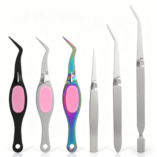 Guduling 6 PCS Reverse Tweezers,Reverse Tweezers for Crafting,Cross Locking Tweezer with Soft Grip Crossing Lock for Model Building, Decal Application,Beading,Includes Straight & Curved Tips