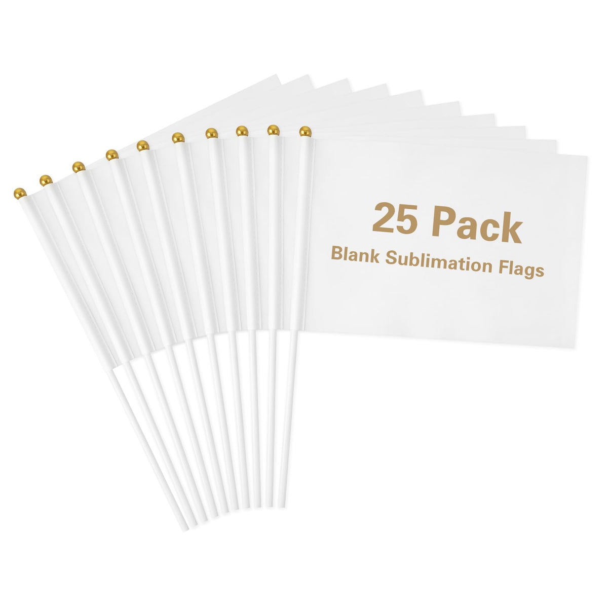 Elegaperma Pack of 25 White Flags with Stick 21.5 x 14 cm