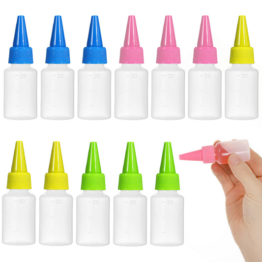 Elegaperma Small Squeeze Bottle,12pcs 20 ml Plastic Squeezy Bottles with Nozzles for DIY Crafts Art Painting,Multi-Purpose Mini Sauce Bottles with Tip Applicator,Hair Oil Applicator Bottle,4 Colors