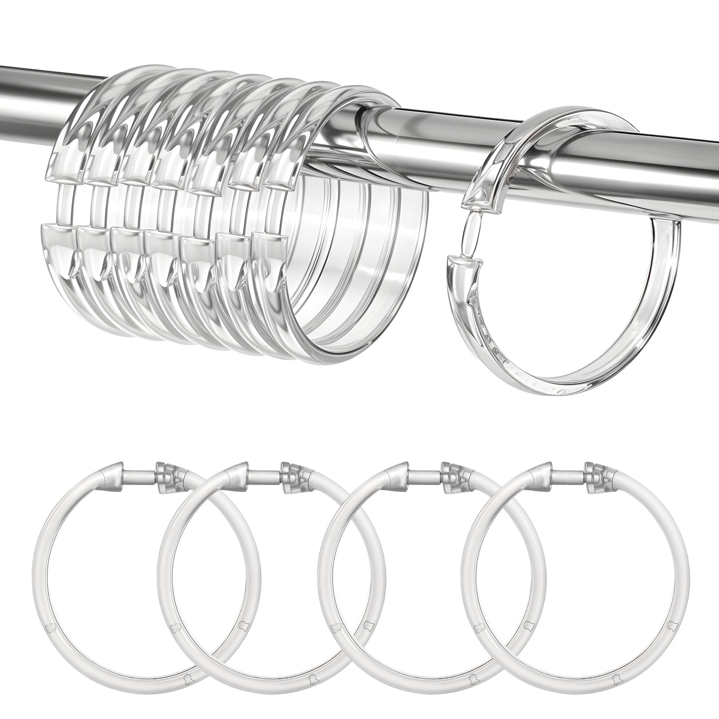 Oruola 12pcs Clear Plastic Shower Curtain Rings,O-Shape PP Plastic Material Shower Curtain Hook, Easy Snap Closure,Durable and Rustproof,Smooth Sliding for Bathroom,Tub,Changing Room