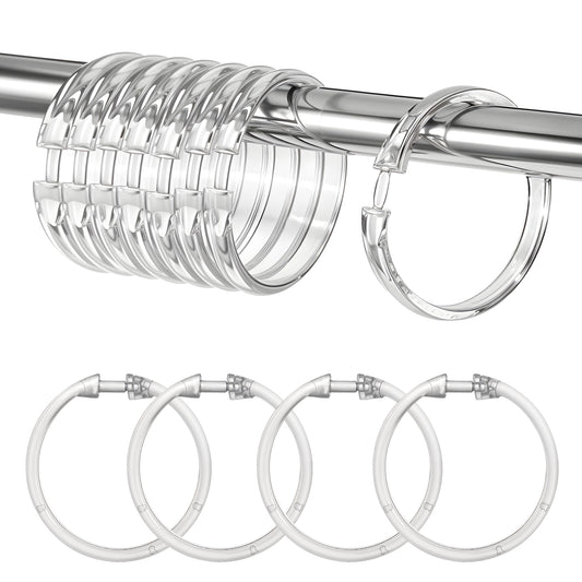 Oruola 12pcs Clear Plastic Shower Curtain Rings,O-Shape PP Plastic Material Shower Curtain Hook, Easy Snap Closure,Durable and Rustproof,Smooth Sliding for Bathroom,Tub,Changing Room