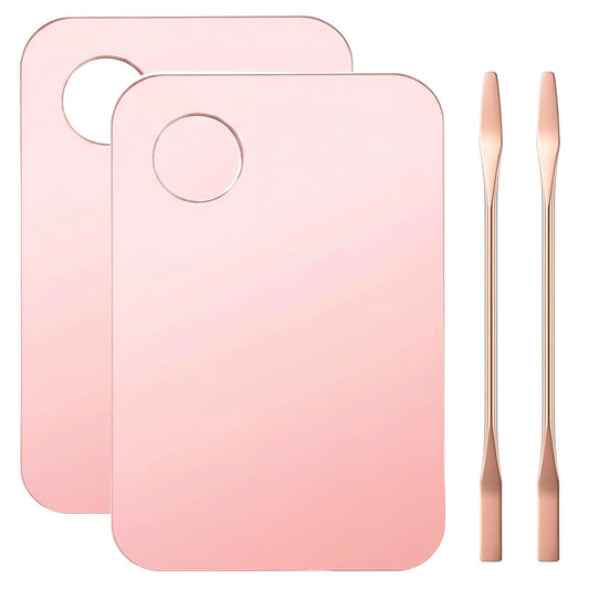 Guduling 4-Piece Makeup Mixing Tray,Foundation Mixing Palette Includes Spatula, Reusable Makeup Mixings Palette Trays for Foundation, Eyeshadow, Lipstick & Nail Art (Pink)
