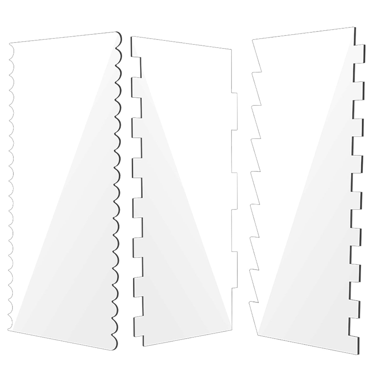 Oruola 3pcs Cake Scraper,9.4In Cake Smoother for Icing,Large Clear Acrylic Cake Scraper Tool,Double Sided Patterned Edge Cake Scraper Smoother,Cake Decorating Supplies for Beginners and Pros