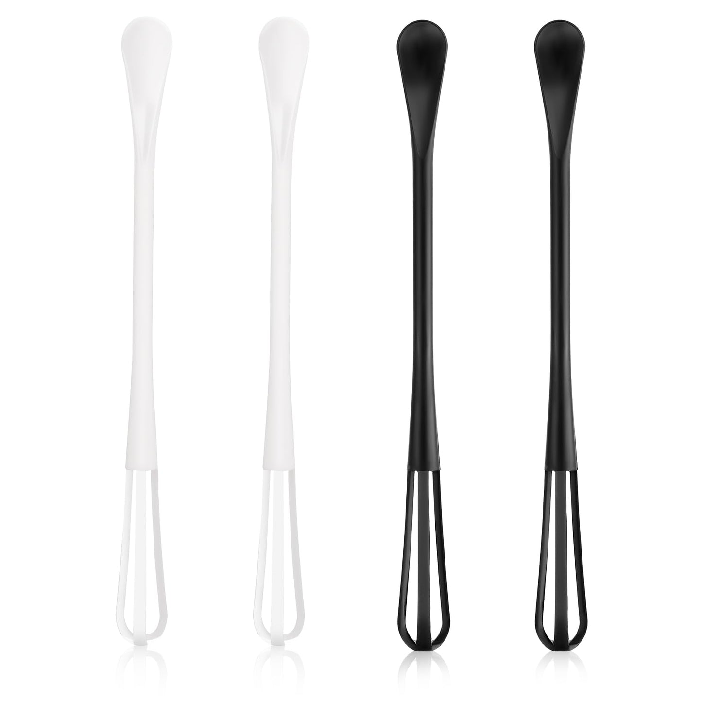 Oruola 4pcs Small Whisks for Cooking,Multifunctional Mini Whisks for Cooking,Plastic Whisk,2 in 1 Whisk Utensil Mini Sugar Spoon,for Blending,Beating Ingredients,Mixing Sauces(Black White)