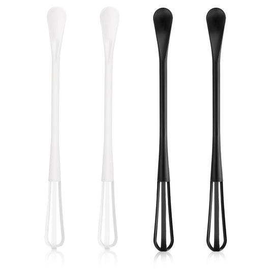 Oruola 4pcs Small Whisks for Cooking,Multifunctional Mini Whisks for Cooking,Plastic Whisk,2 in 1 Whisk Utensil Mini Sugar Spoon,for Blending,Beating Ingredients,Mixing Sauces(Black White)