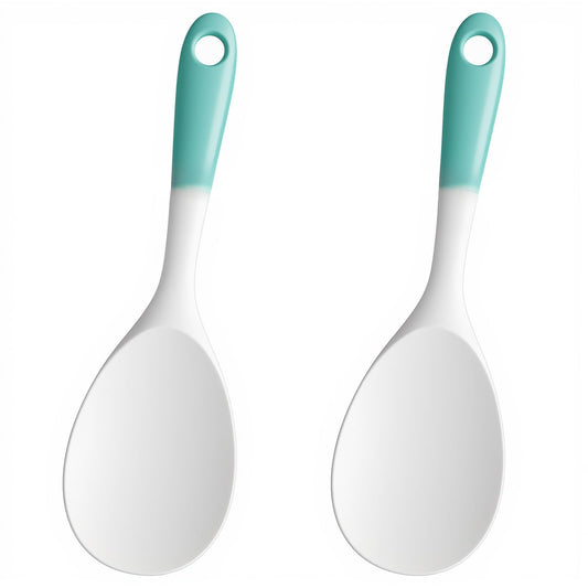 Elegaperma Silicone Rice Spoon Set of 2 22.5 x 7 cm with Heat Resistant Handle Silicone Spoon for Rice Mashed Potato White