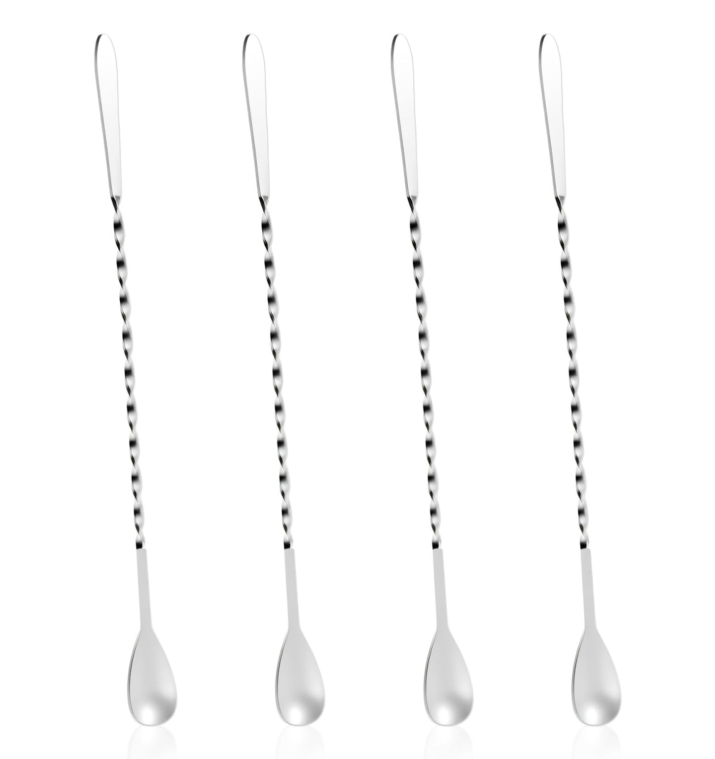 Bar Spoon, 4 Pcs 30 cm Stainless Steel Long Spoon Cocktail Stirrers for Drinks, Coffee Bar, Smooth Stirring, Cocktails & Mocktails (Silver)