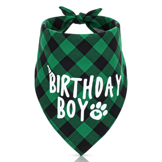 Elegaperma Dog Birthday Bandana, Triangle Green Dog Birthday Boy Bandana
