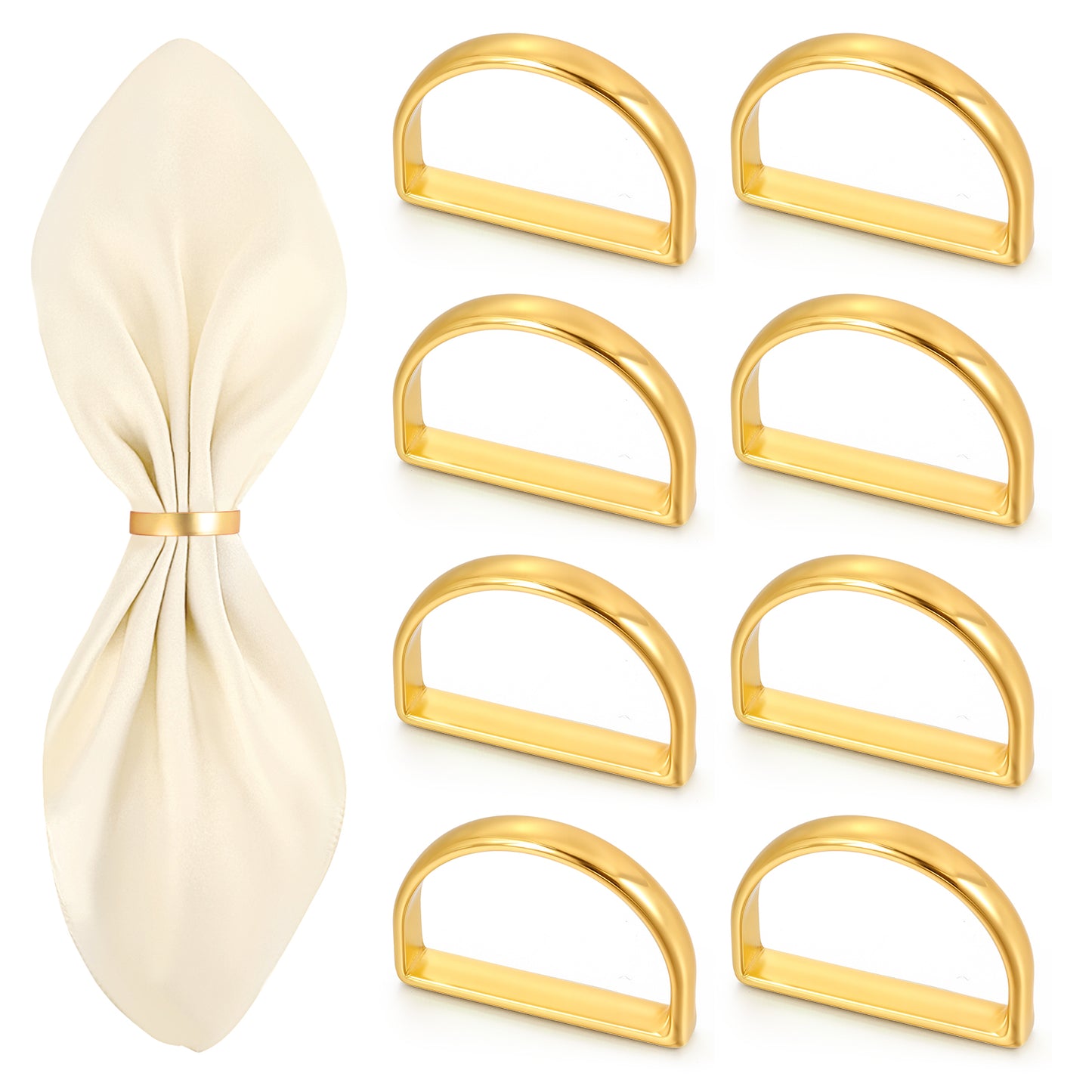 Guduling 8 Pcs Napkin Rings Gold,Semicircle Gold Napkin Ring,Metal Golds Napkins Rings for Weddings, Holiday Dinners, Anniversaries & Candlelight Parties