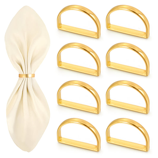Guduling 8 Pcs Napkin Rings Gold,Semicircle Gold Napkin Ring,Metal Golds Napkins Rings for Weddings, Holiday Dinners, Anniversaries & Candlelight Parties