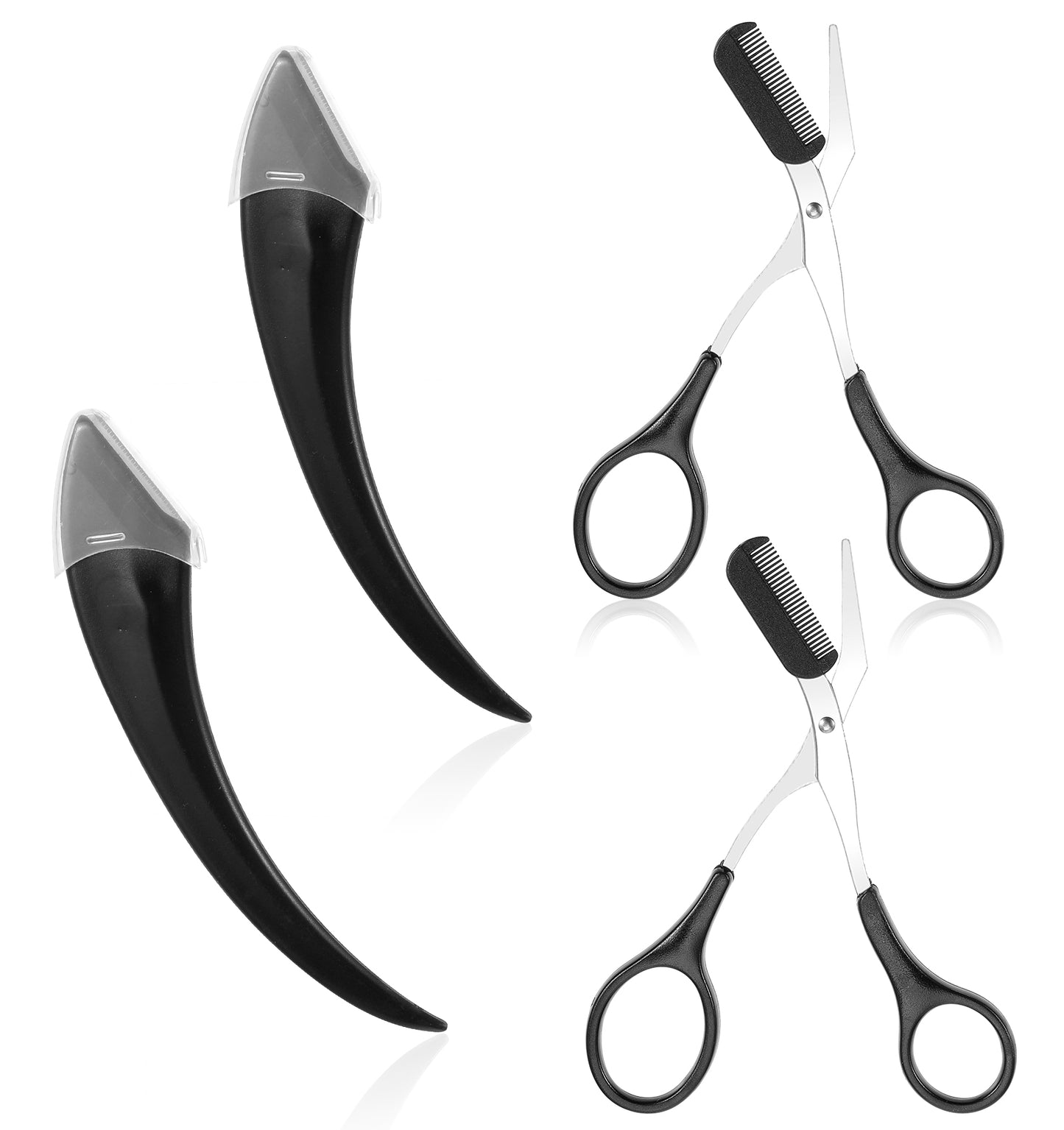 Eyebrow Scissors for Women, 2Pcs Eyebrow Grooming Scissors with Comb + 2pcs Curved Trimmers, Precision Kit for Men & Women, Ideal for Facial Hair Removal