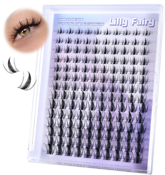 Fairy Lash Clusters, Manga Lash Clusters Kit 132Pcs 8-18mm Eyelash Extensions, Black Invisible Band Wispy Individual Lashes for Natural Volume