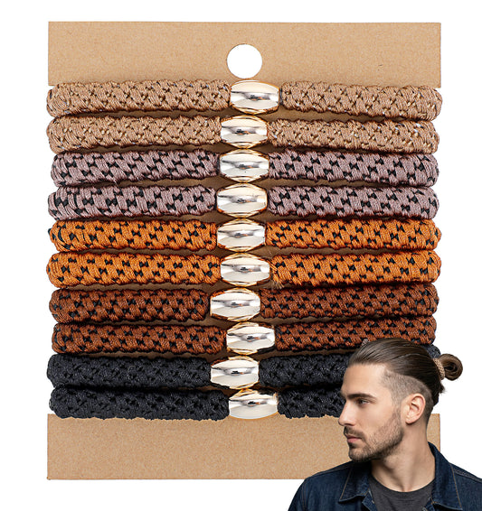 10 Pcs Braided Men's Hair Ties, Nylon Elastic Braid Hair Ties, No Hurt Non Slip for Thick Curly Home Daily Use