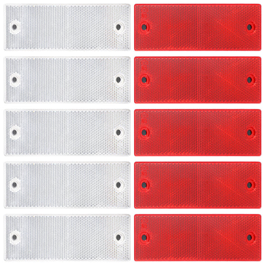 Elegaperma 10pcs Reflectors for Gate Posts, Self Adhesive Post Reflectors for Driveway for Gate Post Trailer Motorcycle Caravan Truck, White and Red, with Holes,Red and White