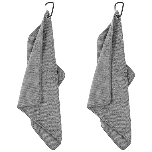 oruola 2 Pcs Golf Towels, Golf Towels for Golf Bags with Clip, Absorbent Microfiber Golf Towel for Men, Multifunction Golf Accessories for Outdoor Sports, Yoga, Gym, Fitness (Grey)