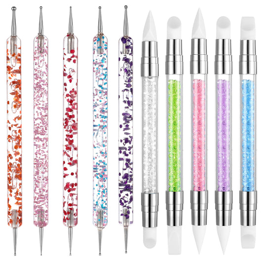 Guduling 10pcs Silicone Nail Tool, Dotting Tool for Nail Art, Double Ended Nail Art Brush Suitable for Design, Gold Foil, Engraving, Painting and 3d Effect Shaping Painting and Dotting