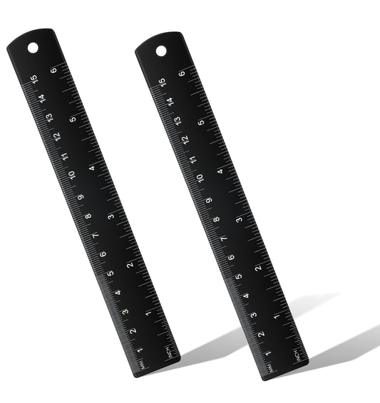 Metal Ruler Shatterproof, 2 Pack Metal Ruler 15cm Dual Scale Metric & Imperial Straight Edge Measuring Tool School Office Engineering Drafting Machining Crafts Geometry Precise for Students