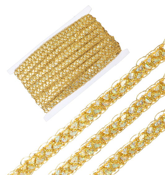 Gold Sequin Ribbon, 13M Flat Bling Gold Ribbon Trim, Metallic Glitter Ribbons for Sewing Crafts DIY Clothing Dress Christmas Decor
