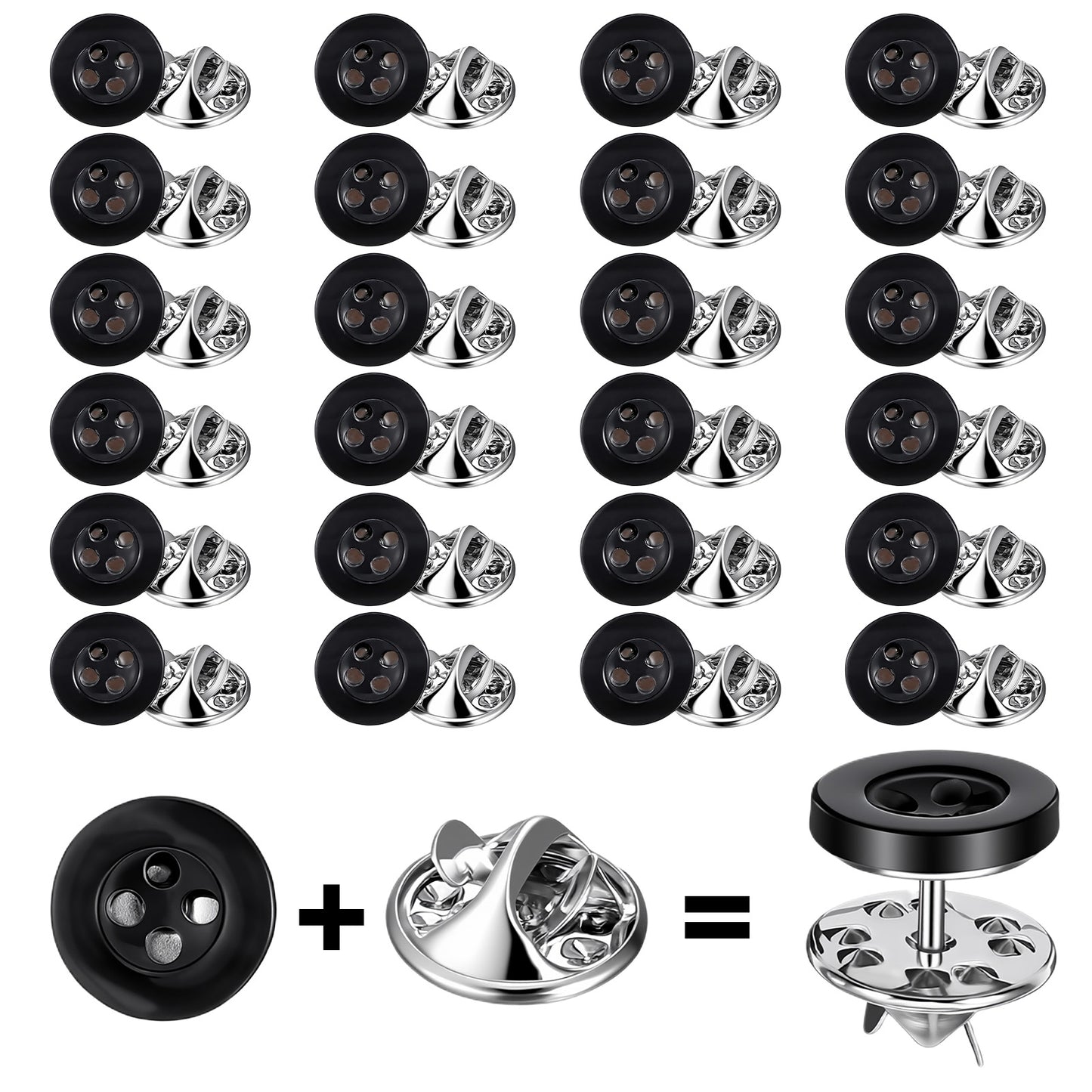 Elegaperma 24 PCS No Sew Buttons, Black Modesty Pins for Quick Fix, Snap Fasteners Jean Buttons as Alternative to Traditional Buttons