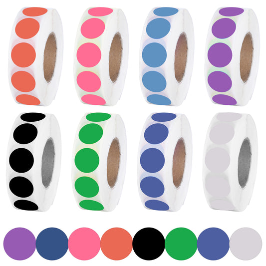 Guduling 8000 Pcs Coloured Sticky Dots - 4 Rolls Dot Stickers Assorted Colours,Sticker Dots for Marking,13mm Circle Dot Stickers,Perfect for Home,Office,School,and Inventory Labeling(8Colors)