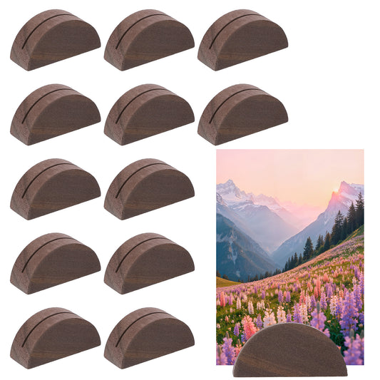 Classicseali 12pcs Table Number Stands, Wooden Table Number Holders, Semicircular Design Placecard Holders for Table, 1.6In Wood Card Holder, Card Stand for Retail Shop Wedding Party Events Decoration