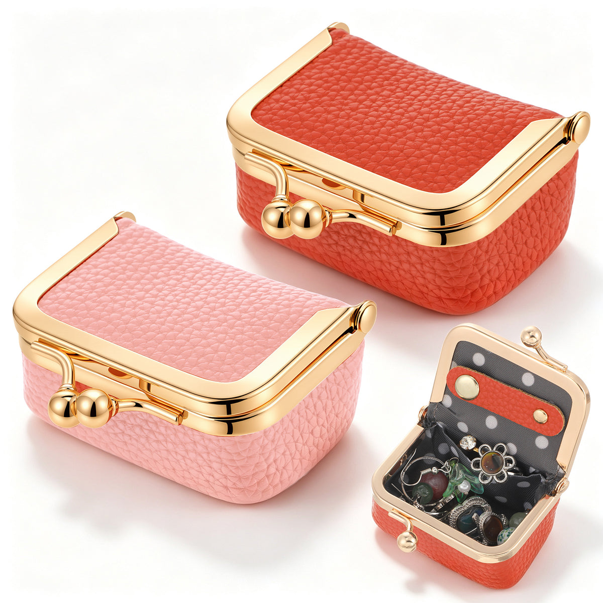 Elegaperma 2pcs Mini Travel Jewellery Box, Leather Mini Jewellery Box