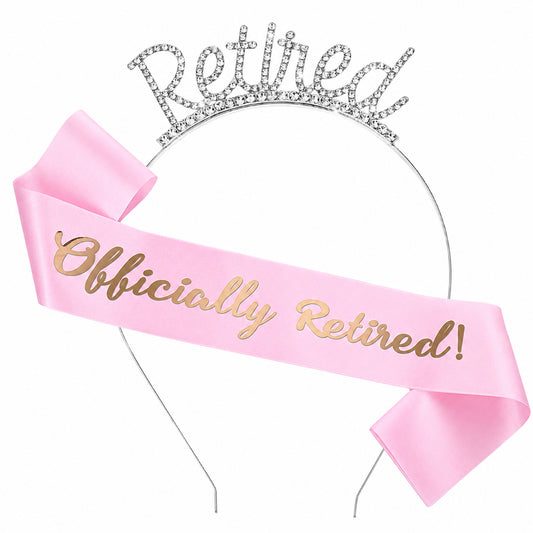 Elegaperma Retirement Sash for Women Pink Retirement Sash&Rhinestone Tiara