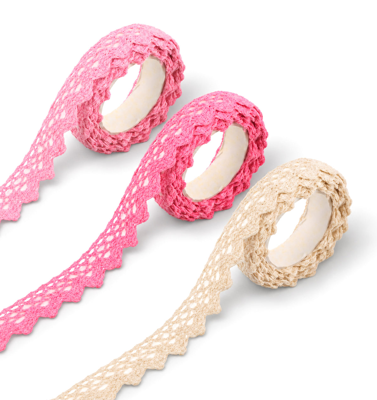 Acrbeli 3 Pcs Lace Ribbon, Pink Lace, 0.6 Inch Self-Adhesive