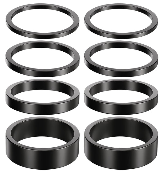 ValueBargain 12 PCS Bike Stem Spacers, Aluminum Alloy Headset Spacers Set for 1 1/8-Inch Stem, 4 Sizes (2mm, 3mm, 5mm, 10mm) Black, Lightweight & Durable