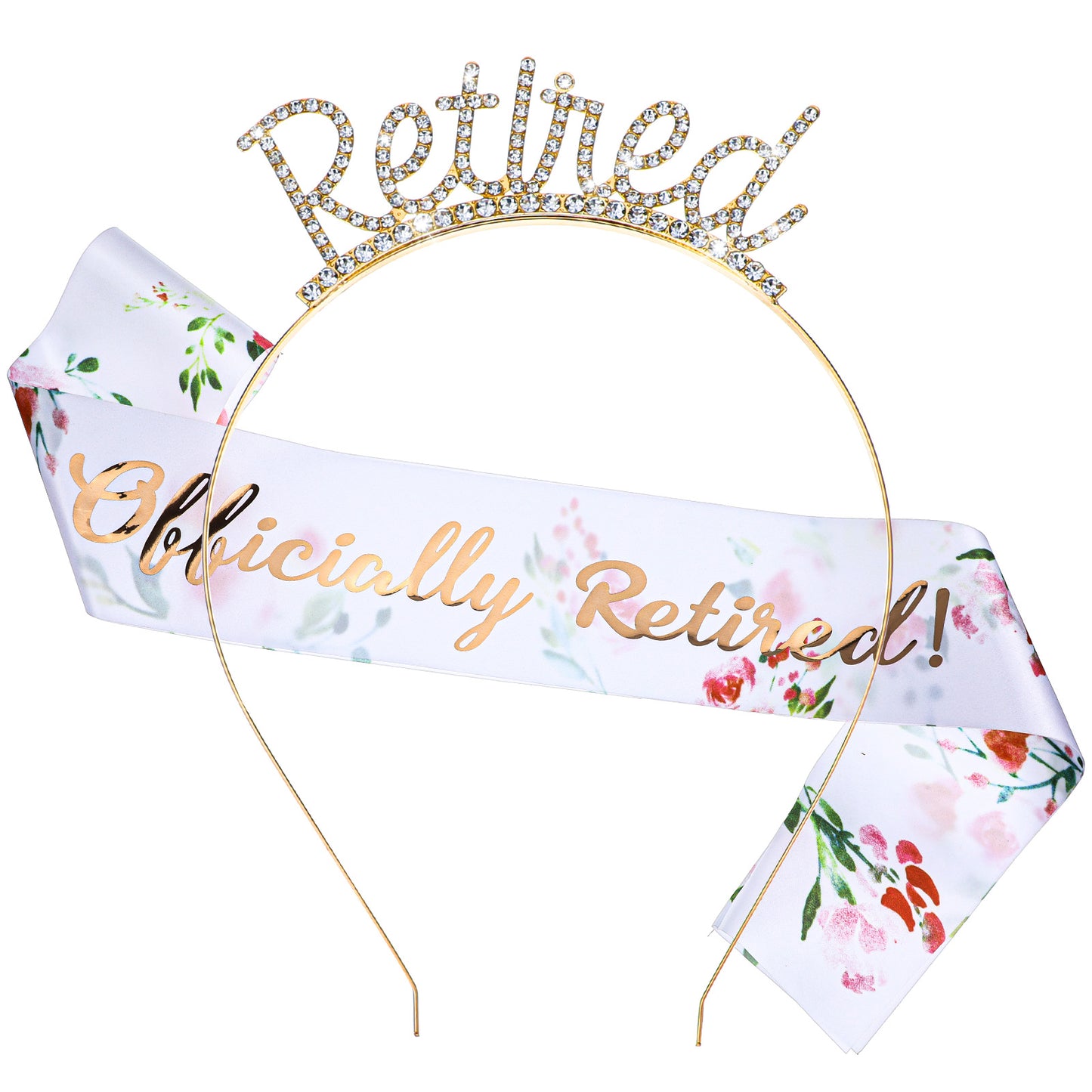 Oruola Retirement Sash for Women,Elegant Retirement Tiara and Sash Set,Officially Retired Sashs and Rhinestone Tiaras for Women,Happy Retired Party Decorations Supplies,Rose Gold