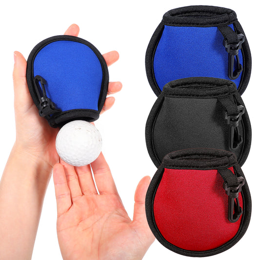 oruola 3 Pack Golf Ball Cleaner Pouch,Portable Golf Cleaning Bags with Clips,Waterproof Golf Ball Washer Bag with Black Pull Buckles,Compact Golf Accessories for Men and Women(Black,Red,Blue)