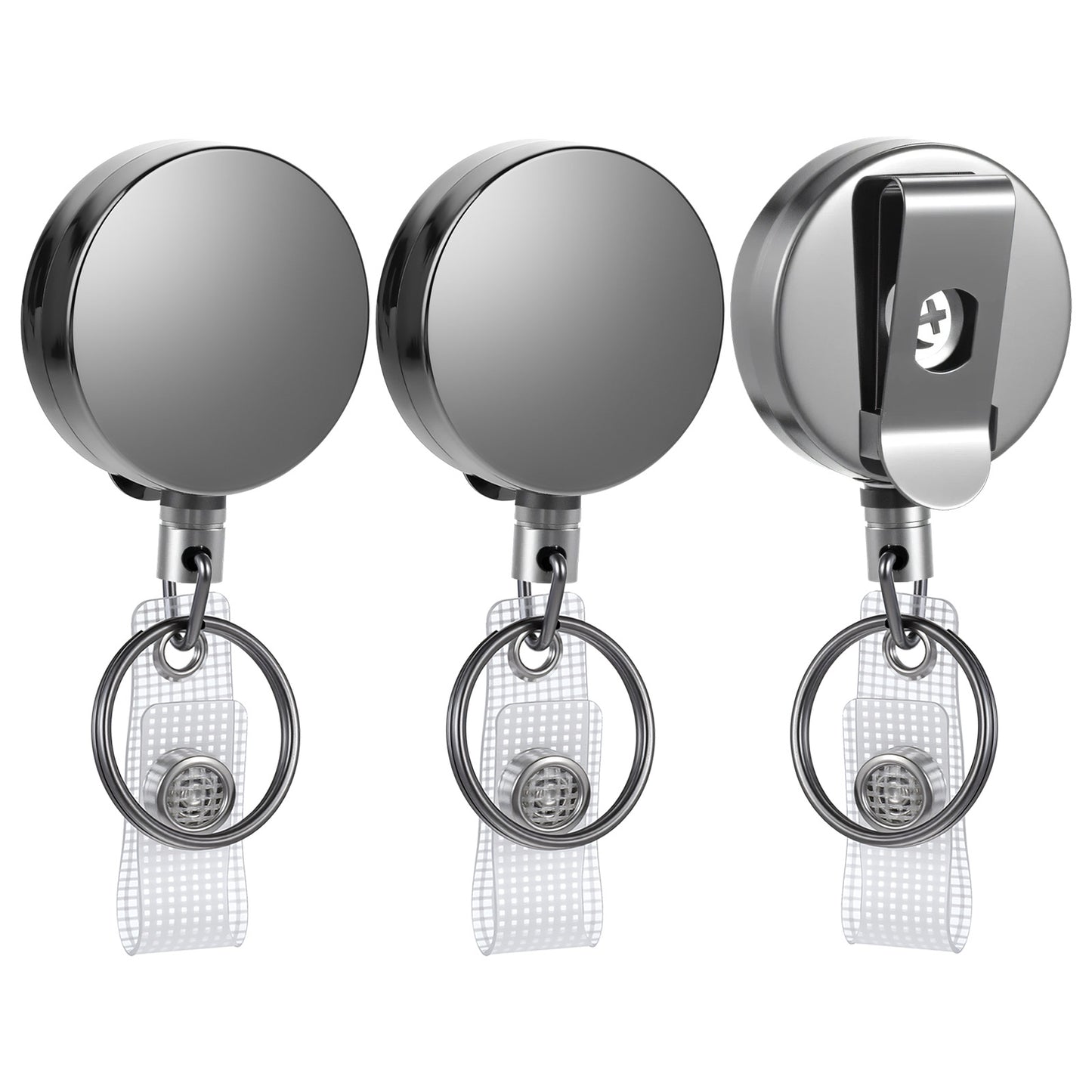 Elegaperma 3PCS Lanyard Extender, Heavy Duty All-Metal Retractable Badge Holder with Steel Cable for Secure ID Card Holder Retractable and Keys