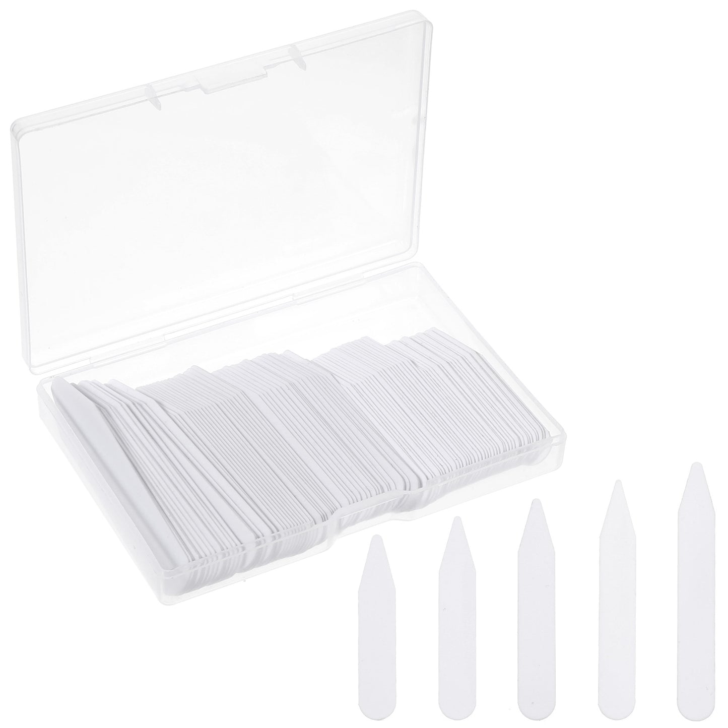 oruola 100 Pcs Shirt Collar Stiffeners, 5 Sizes Plastic White Smooth Collar Stays, Durable Collar Stiffeners for Men's Dress Shirts, Shirt Collar Stiffeners Plastic for Professional Look