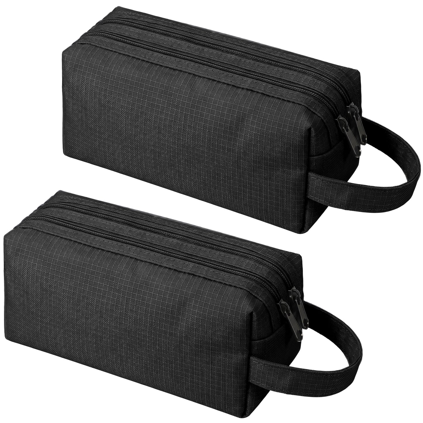 2 Pcs Toiletry Bag Men, Oxford Fabric Mens Toiletry Bag for Travel, Compact Organiser with Shaving Compartment (Black, 20 x 8 x 7.5 cm)