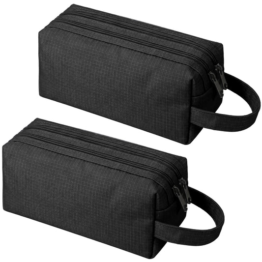 2 Pcs Toiletry Bag Men, Oxford Fabric Mens Toiletry Bag for Travel, Compact Organiser with Shaving Compartment (Black, 20 x 8 x 7.5 cm)