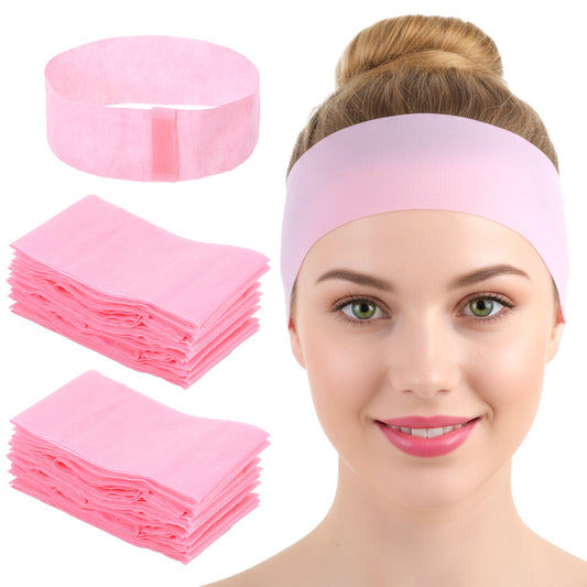 Guduling 50pcs Disposable Headbands, Disposable Headbands for Facials, Non-Woven Disposable Spa Headband for Women Skincare Makeup Esthetician Salon And Home Beauty Treatments