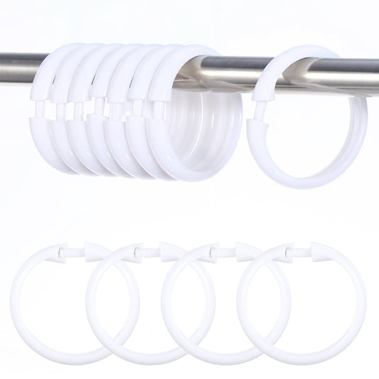 Oruola 12pcs White Plastic Shower Curtain Rings,O-Shape PP Plastic Material Shower Curtain Hook, Easy Snap Closure,Durable and Rustproof,Smooth Sliding for Bathroom,Tub,Changing Room