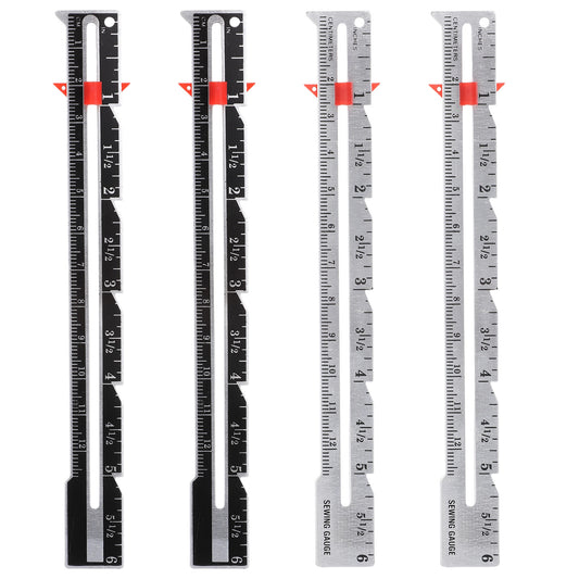 Classicseali 4PCS Sewing Gauge, Adjustable Hem Gauge for Sewing, 5.98 X 0.67 In Sewing Measuring Tools with Slide Mark, for Knitting Crafting Sewing Hemming Measuring Beginner Supplies, Black, Silver