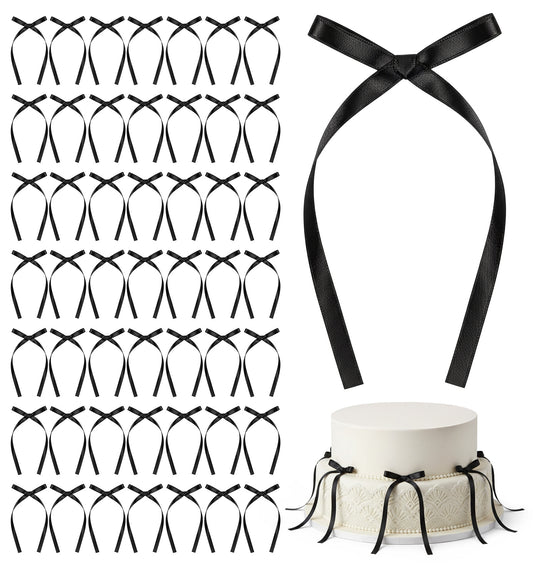 50PCS Black Bows for Cake, Black Ribbon Bows with Twist Tie for Balloons Gift Wrapping Birthday Wedding Crafts Decor