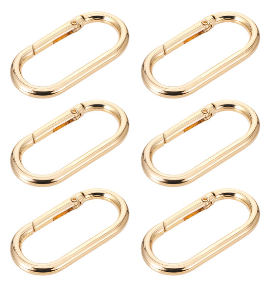 6 Pack Gold Carabiner Clips, Heavy Duty Oval Carabiner Spring Ring Clip for Purse Strap Extender, Keychain Oval Clips for Keys, Bags, Backpacks, Handbags