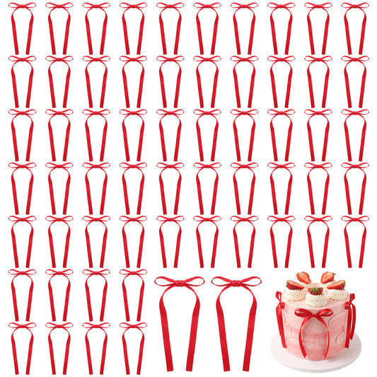 Classicseali 60 Pcs Red Bows for Cake,Polyester Red Cake Bows,Bows for Cake Decorating for Birthday Wedding Baby Shower Cake Decorations