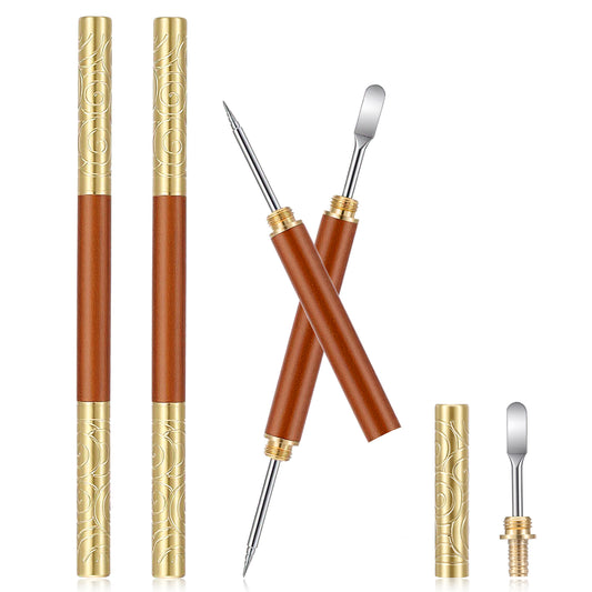 Classicseali 2pcs Latte Art Pen, Stainless Steel Latte Art Tools with Lid, Lattes Pen with Wood Handle, Dual-Head Design, for Creating Professional Espresso Tools, Home, Travel, Cafe Use