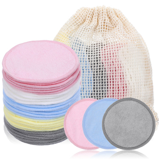 Guduling 30pcs Reusable Make Up Remover Pads, Reusable Face Pads, Makeup Remover Pad, with Cleaning Net Bag, Suitable for All Skin Types, for Face Cleansing and Skin Care, 5 Colors