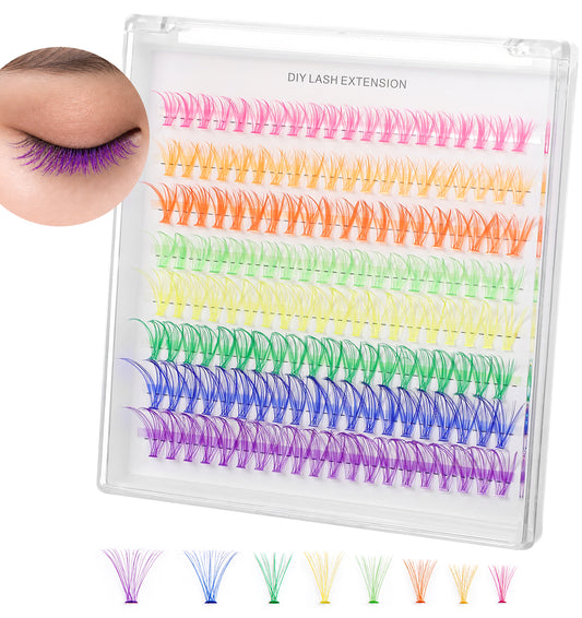 160 PCS Colored Lash Clusters, Coloured Lashes Clusters (10mm/16mm Mixed)