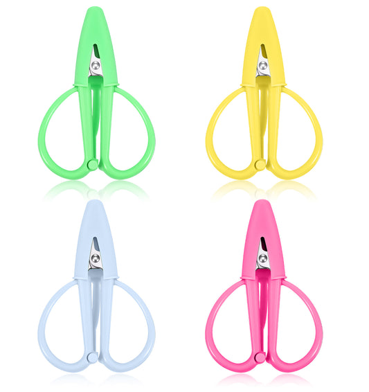 4 Pack Mini Scissors Travel, Little Scissors for Travel with Cover, Tiny Detail Scissor for Crafts, Sewing, Embroidery & DIY (4 Colors)