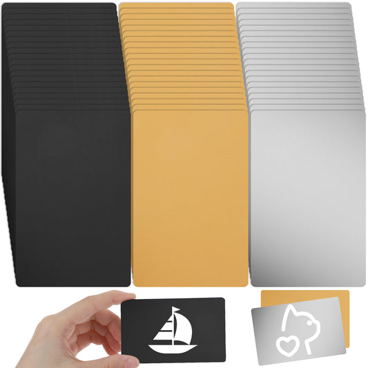 Elegaperma 60pcs Blank Metal Business Cards, Metal Business Card Blanks, Sublimation Stainless Steel Business Card Blanks Can Laser Engraving for House Office Customer DIY Gift, 3 Colors