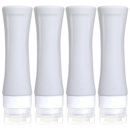 guduling 4 Pcs Silicone Travel Bottles,Shampoo Travel Bottles 90ml, Travels Toiletry Bottle Refillable Squeezable Containers Pots for Lotion Liquid Shampoos Soap and Toiletries