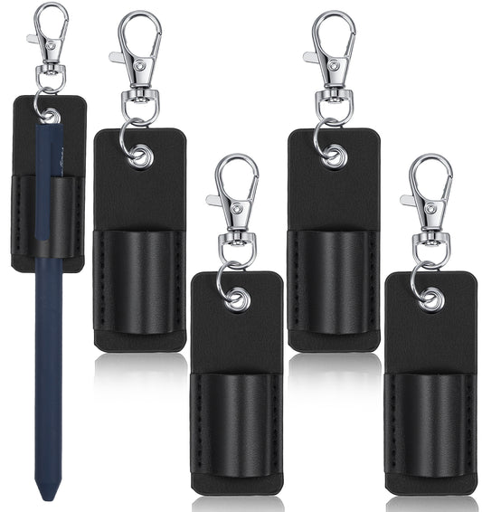 4 Pack Lanyard Pen Holder, Black Portable Leather Anti-Lost Neck Pen Holder for Lanyard Clip Keychain for Nurse Teacher Office Daily Use